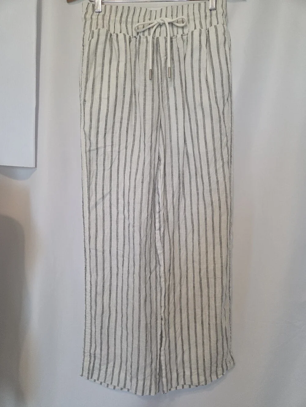 Quince 100% Linen Wide Leg Striped Pants M Elastic Waist Coastal Chic